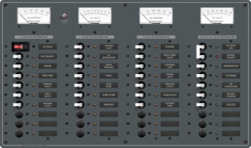 Blue Sea Systems Sigorta paneli. 8 AC, 29 DC pozisyonlu. 12V DC/230V AC. 292x495mm. 30 adet AC, 30 adet DC etiket.