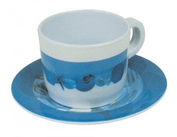 Topoplastic Ocean serisi melamin kahve fincanı ve tabağı