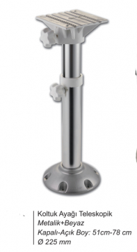 Koltuk Ayağı Teleskopik Metalik - Beyaz (Alüminyum Gövde) Kapalı Boy 51 cm Açık Boy 78 cm